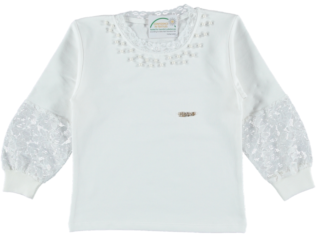 YAKA DANTELLİ İNCİLİ KIZ SWEAT 9/12 YAŞ