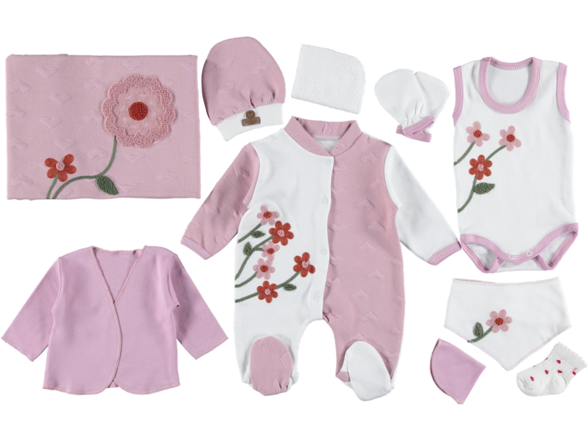 KIZ 10 LU ORGANİK KALPLİ ÇİÇEKLİ LÜX SET