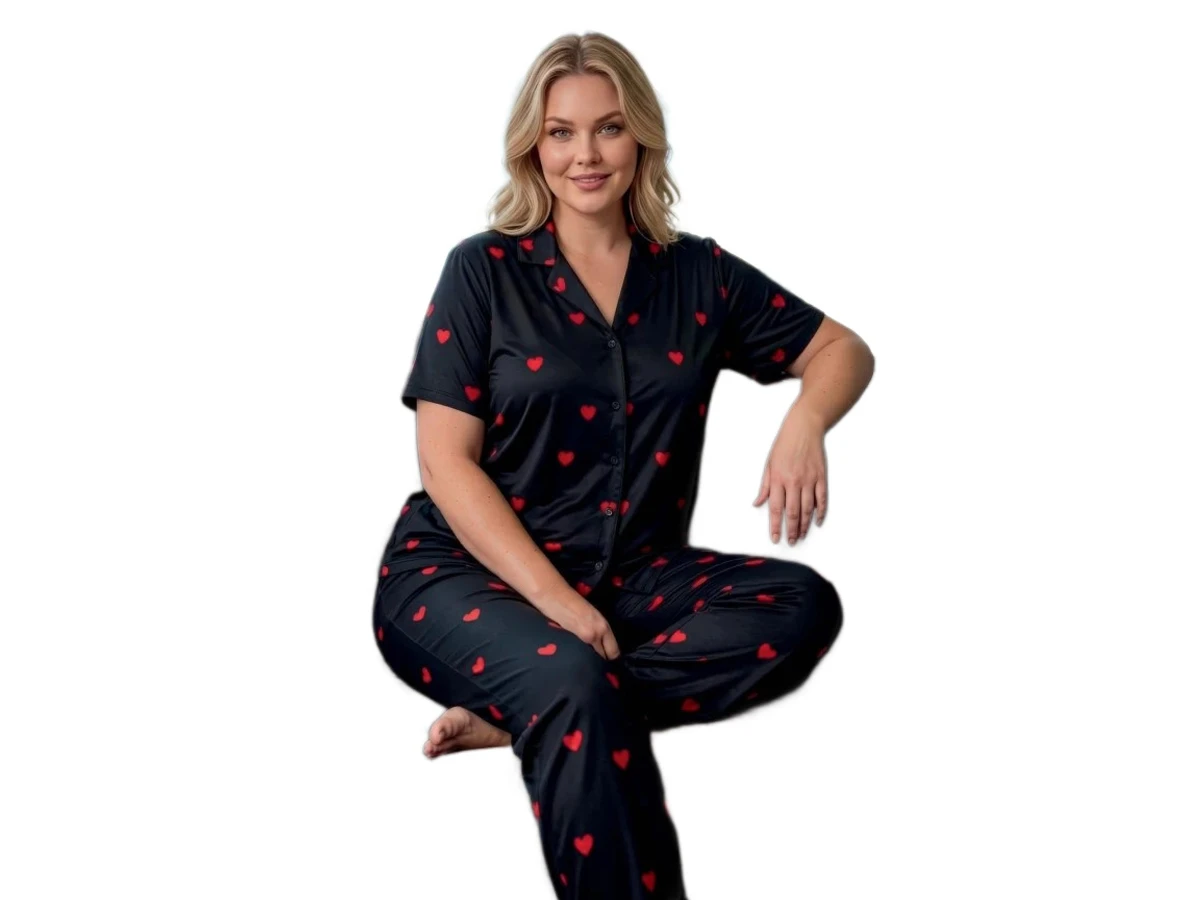 MİLAN BATTAL GÖMLEK YAKA KISA KOL BAYAN PİJAMA TAKIM 3XL/6XL