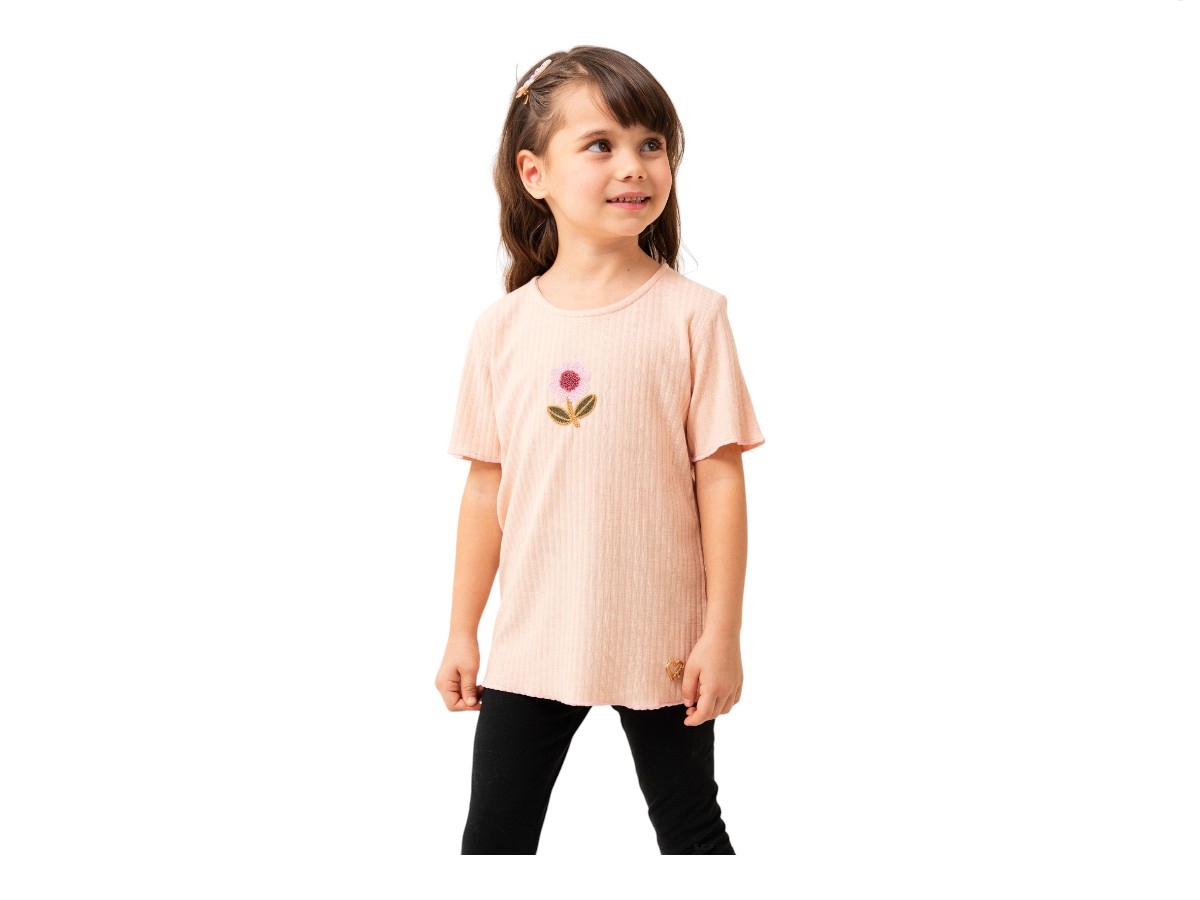 3/6 YAŞ KIZ SÜZENE ÇİÇEK NAKIŞLI S.YAKA TSHIRT