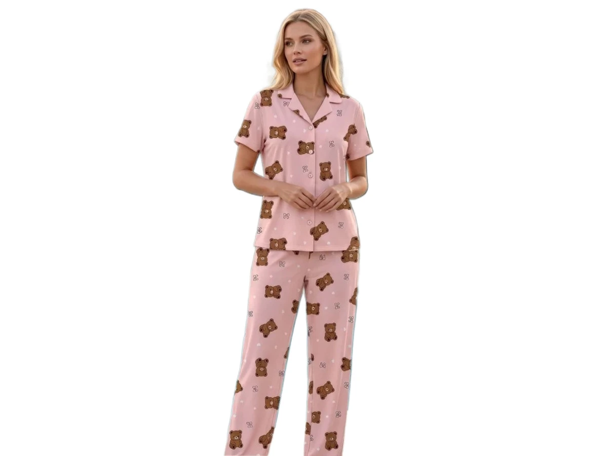 MİLAN GÖMLEK YAKA KISA KOL BAYAN PİJAMA TAKIM M/2XL