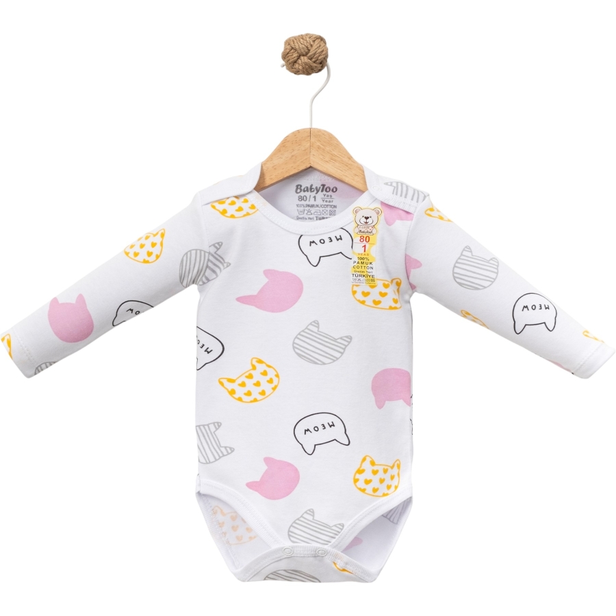 KEDİ BASKILI UZUN KOL ÇITÇITLI KIZ BADİ 3/6 YAŞ