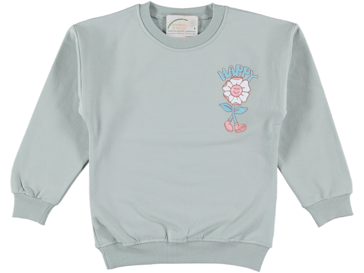 ÖN VE ARKA HAPPY ÇİÇEK BASKILI SWEAT  5Y,6Y,7Y,8Y Kız