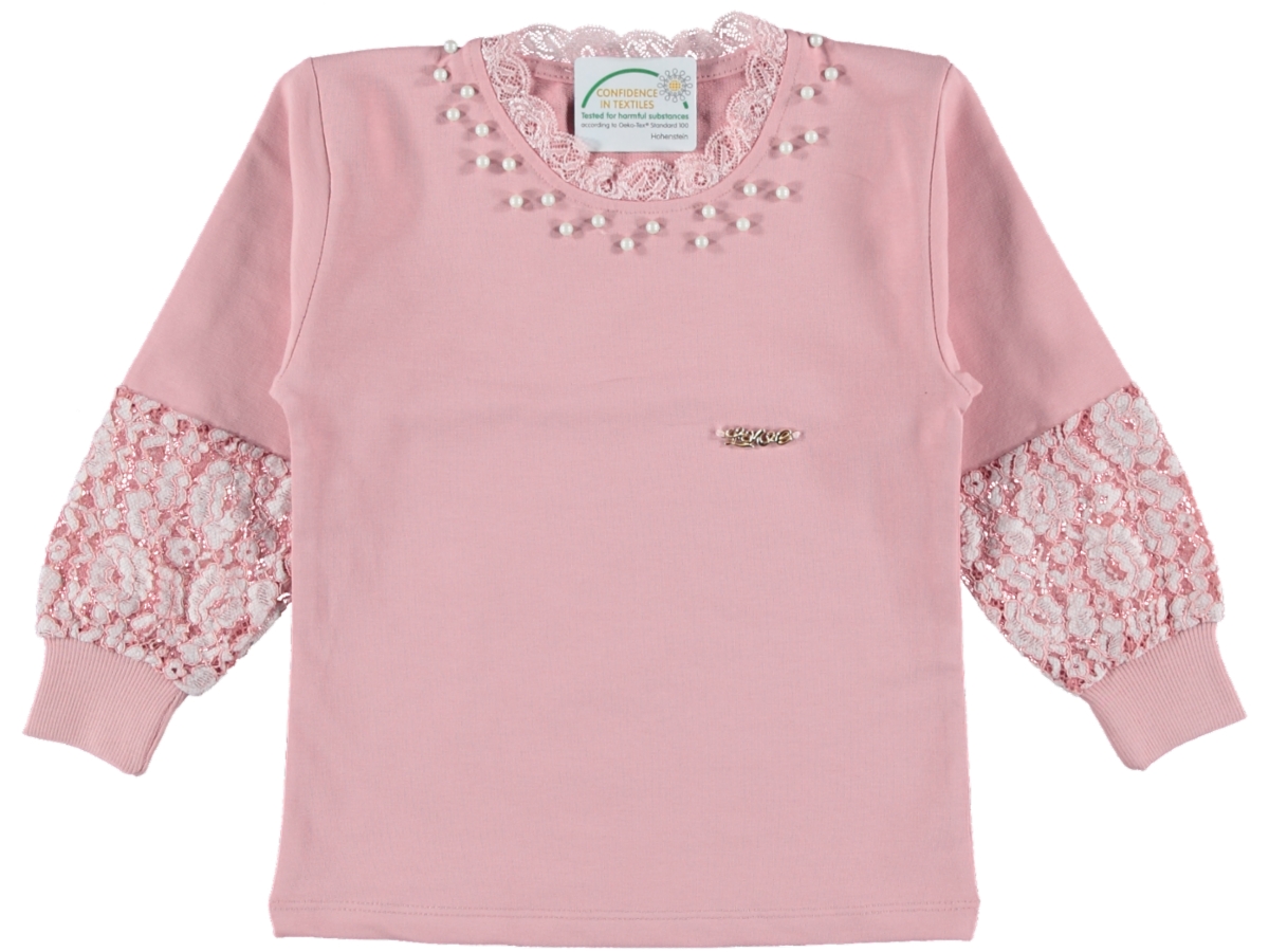 YAKA DANTELLİ İNCİLİ KIZ SWEAT 5/8 YAŞ