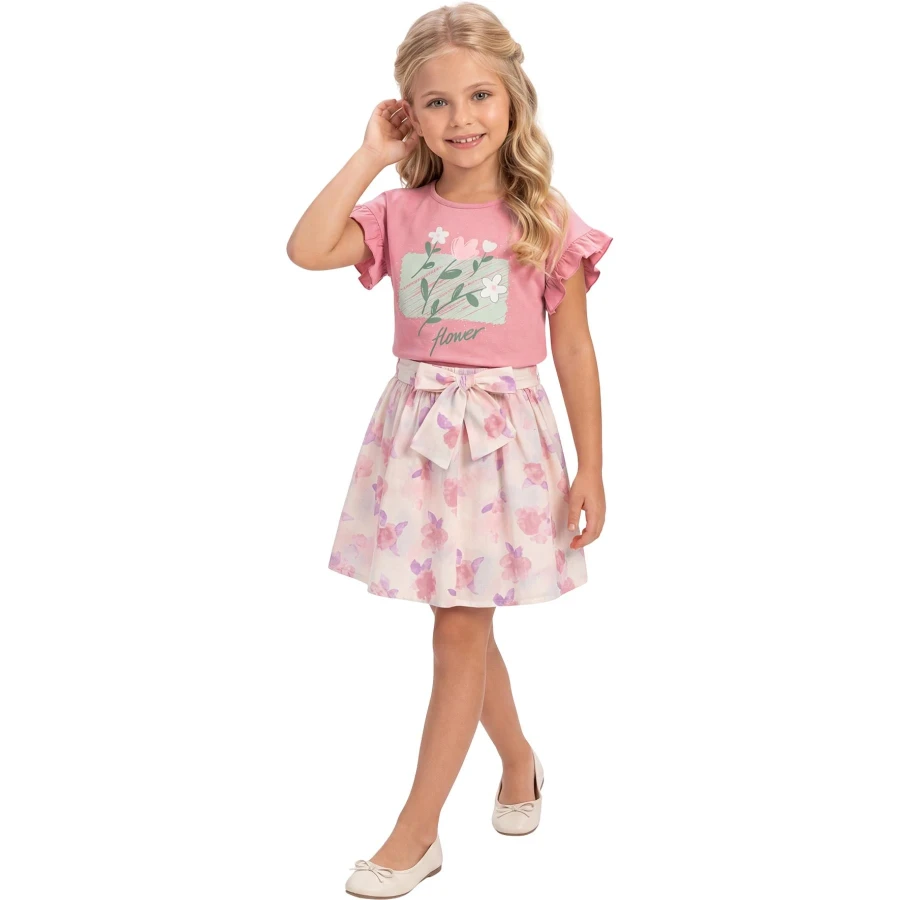 BASKILI ETEKLİ VİSKON KIZ TAKIM 6Y,7Y,8Y,9Y Kız