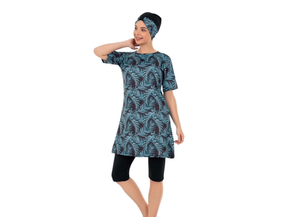 KISA KOLLU FUL LİKRA DESENLİ BAYAN TESETTÜR MAYO S/3XL