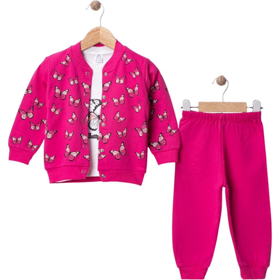 BEAUTİFUL BUTTERFLY BASKILI 2 İPLİK 3 LÜ TAKIM 9 Ay,12 Ay,18 Ay,2Y Kız