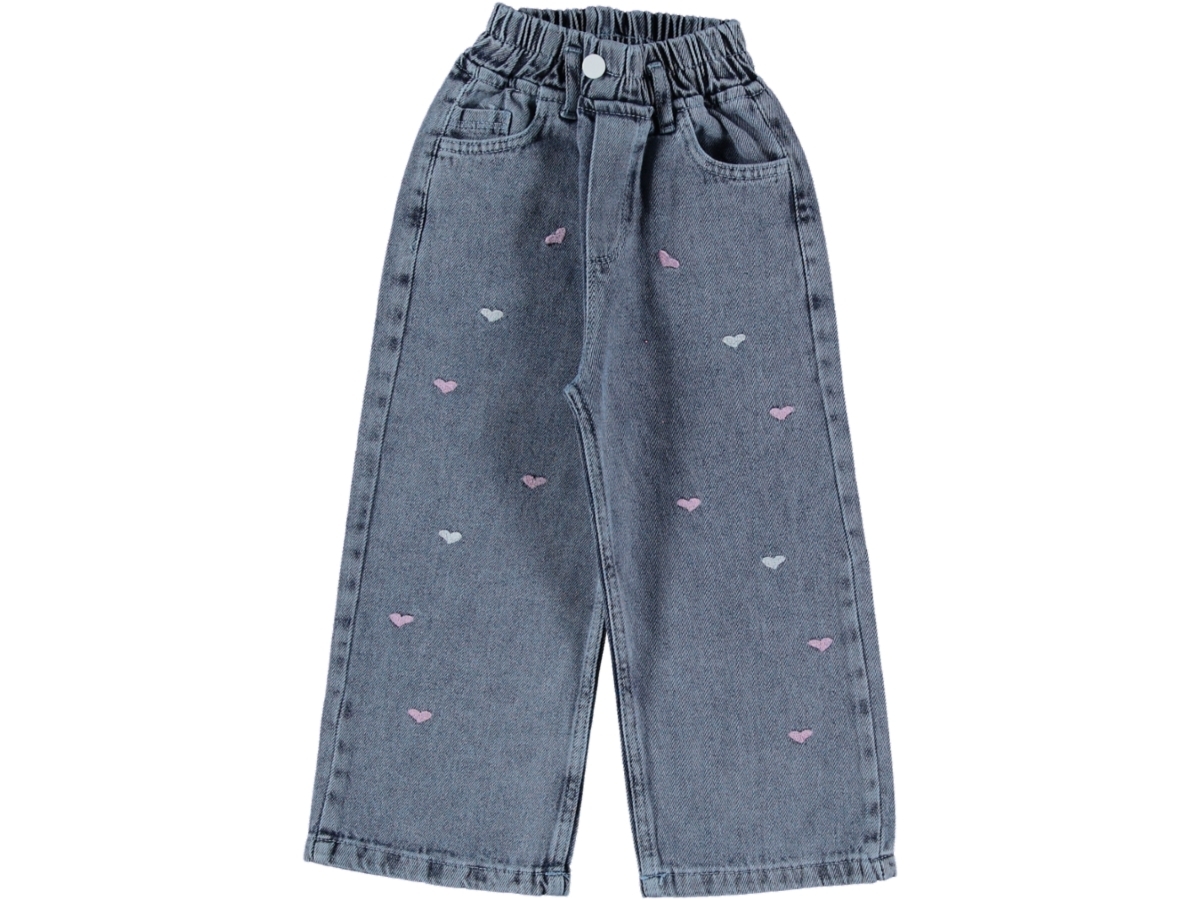 BEL LASTİKLİ KALP NAKIŞLI KOT PANTOLON 5/8 YAŞ