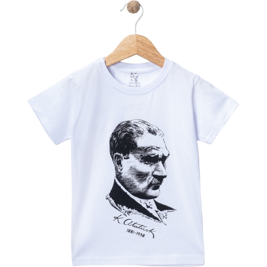 BEYAZ ATATÜRK BASKILI KISA KOL TİŞÖRT 5Y,6Y,7Y,8Y Uni
