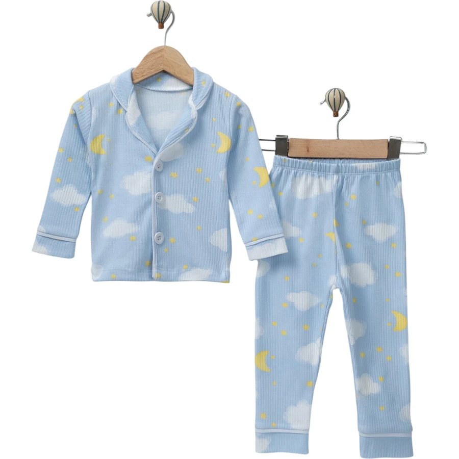 BULUTLU ÖNDEN DÜĞMELİ ERKEK YAKALI PİJAMA TAKIM  12 Ay,2Y,3Y Erkek