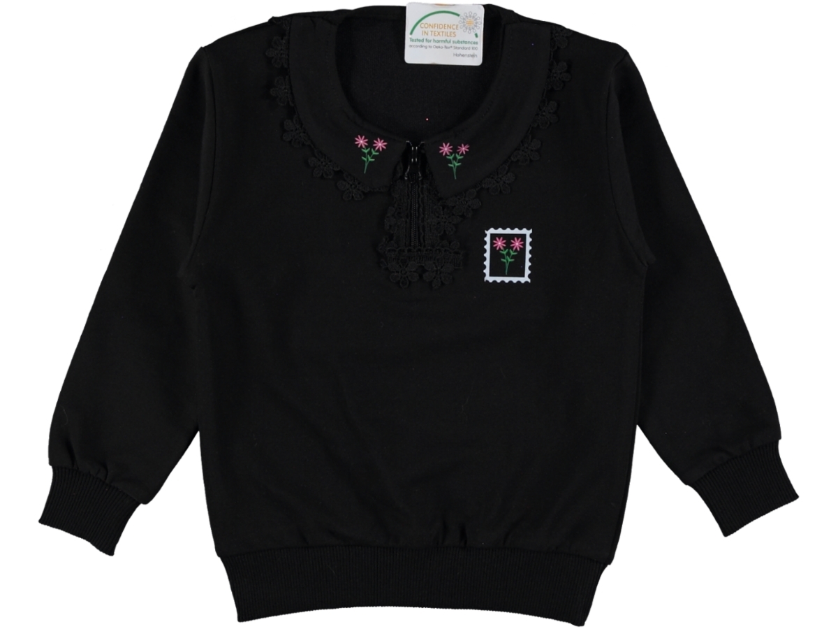 ÇOCUK YAKA DANTEL FERMUARLI KIZ SWEAT 9/12 YAŞ