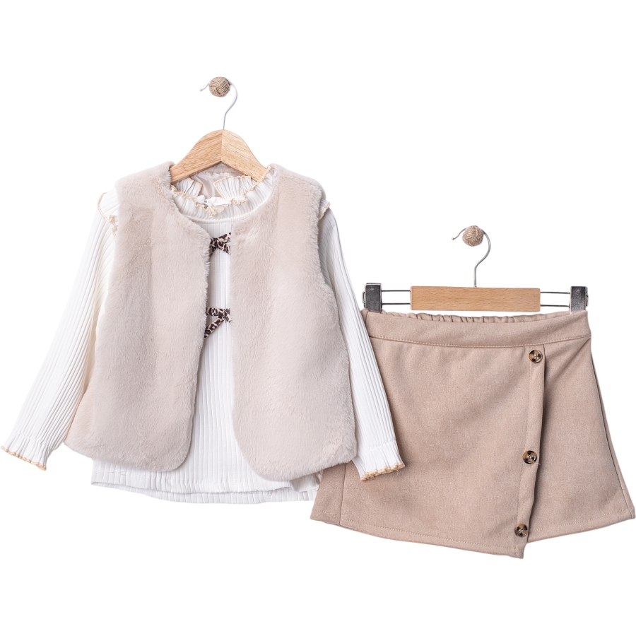 ETEKLİ BADİLİ PELUŞ YELEKLİ TAKIM 2Y,3Y,4Y,5Y Kız