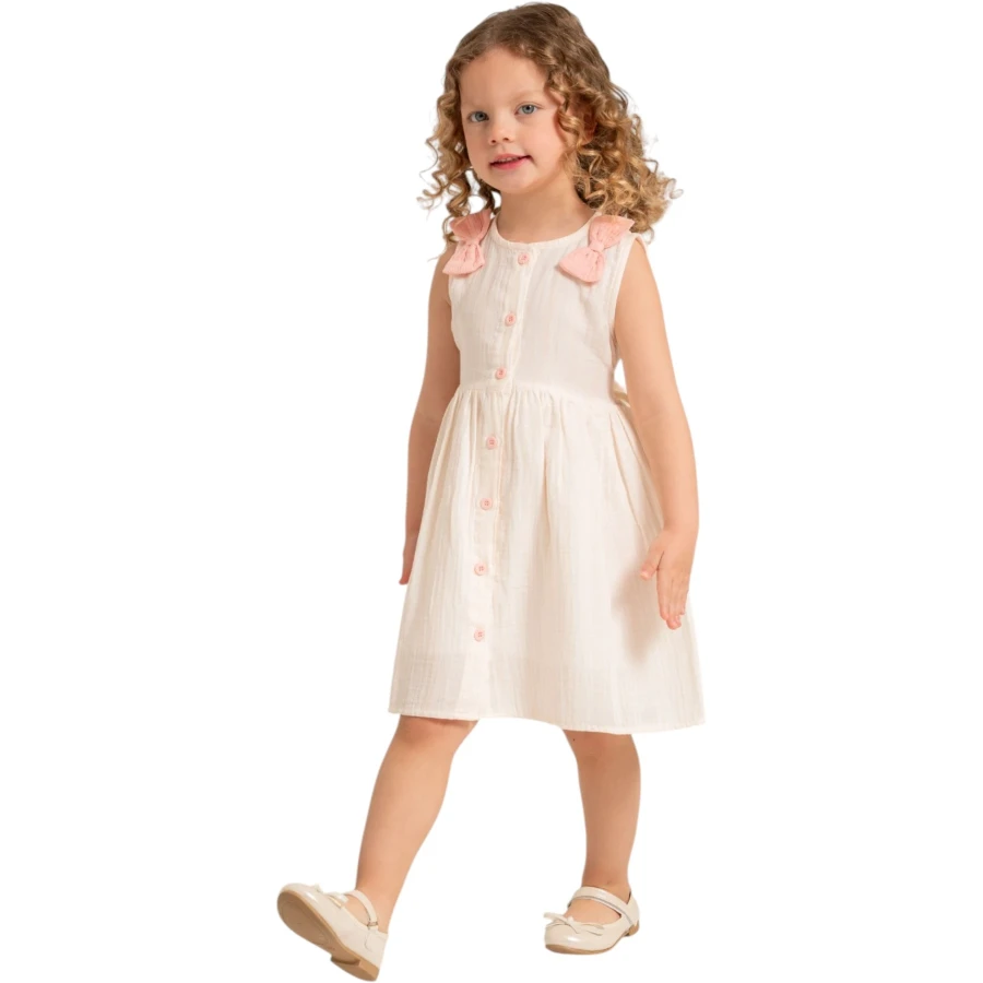 FİYONK ÇİZGİ MÜSLİN ELBİSE 2Y,3Y,4Y,12 Ay Kız