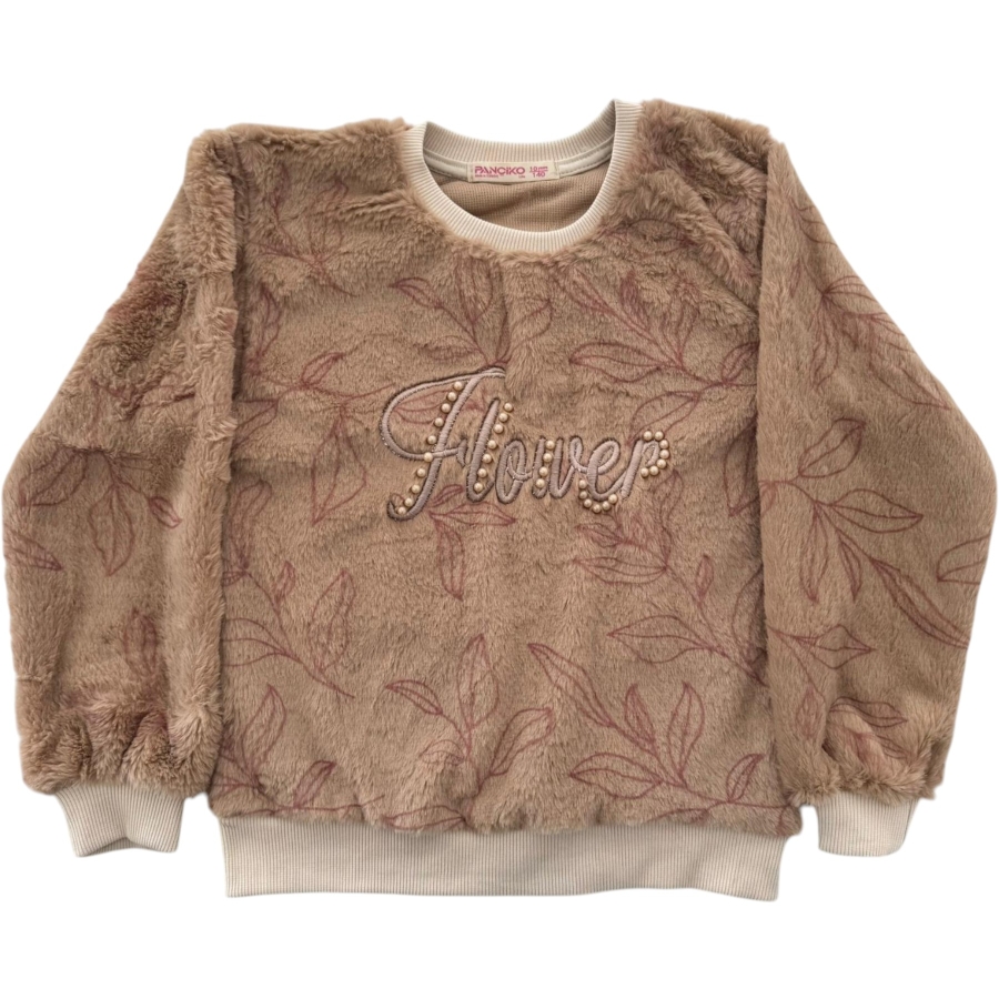 FLOWER NAKIŞLI PELUŞ KIZ SWEAT 9/12 YAŞ
