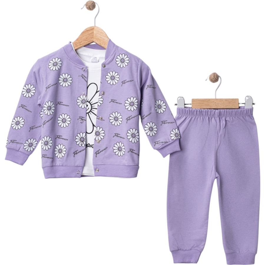 FLOWERS BASKILI 2 İPLİK  3 LÜ TAKIM 9 Ay,12 Ay,18 Ay,2Y Kız