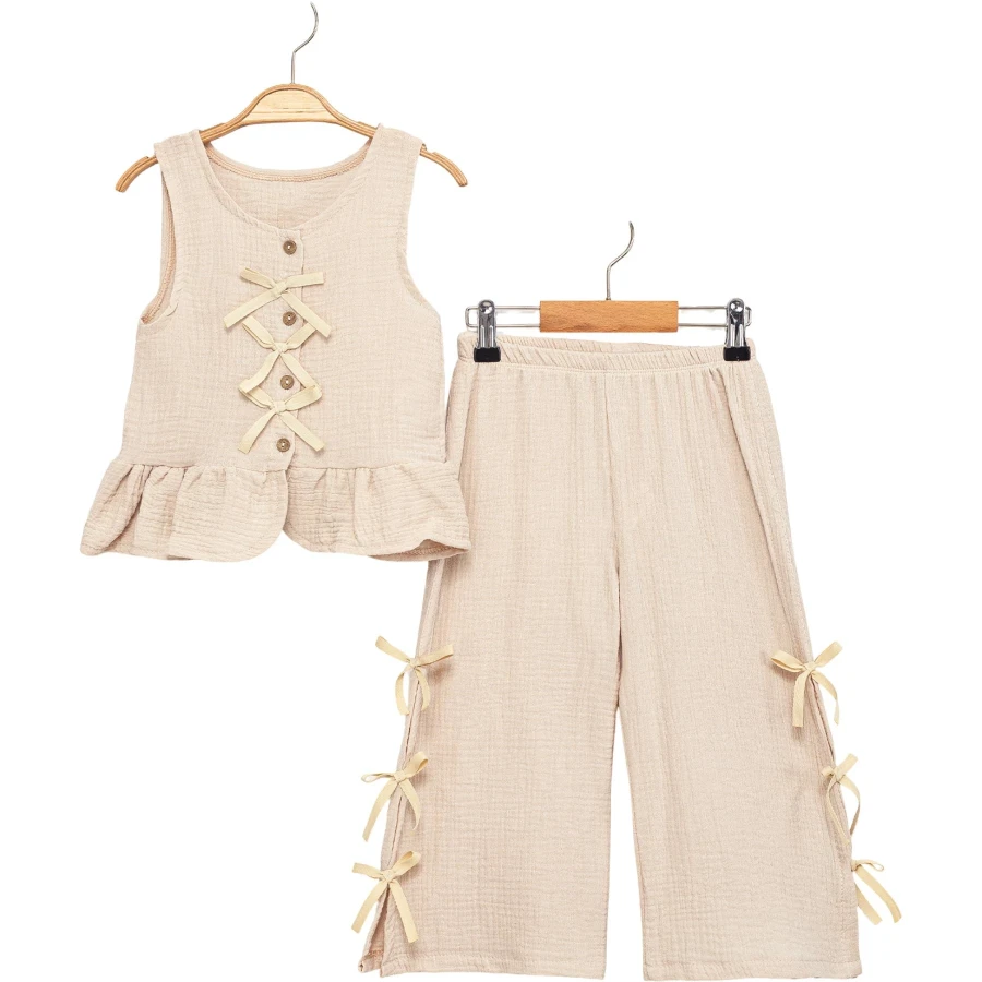 GÖMLEKLİ PANTALONLU YIRTMACLI TK  2Y,3Y,4Y,5Y Kız