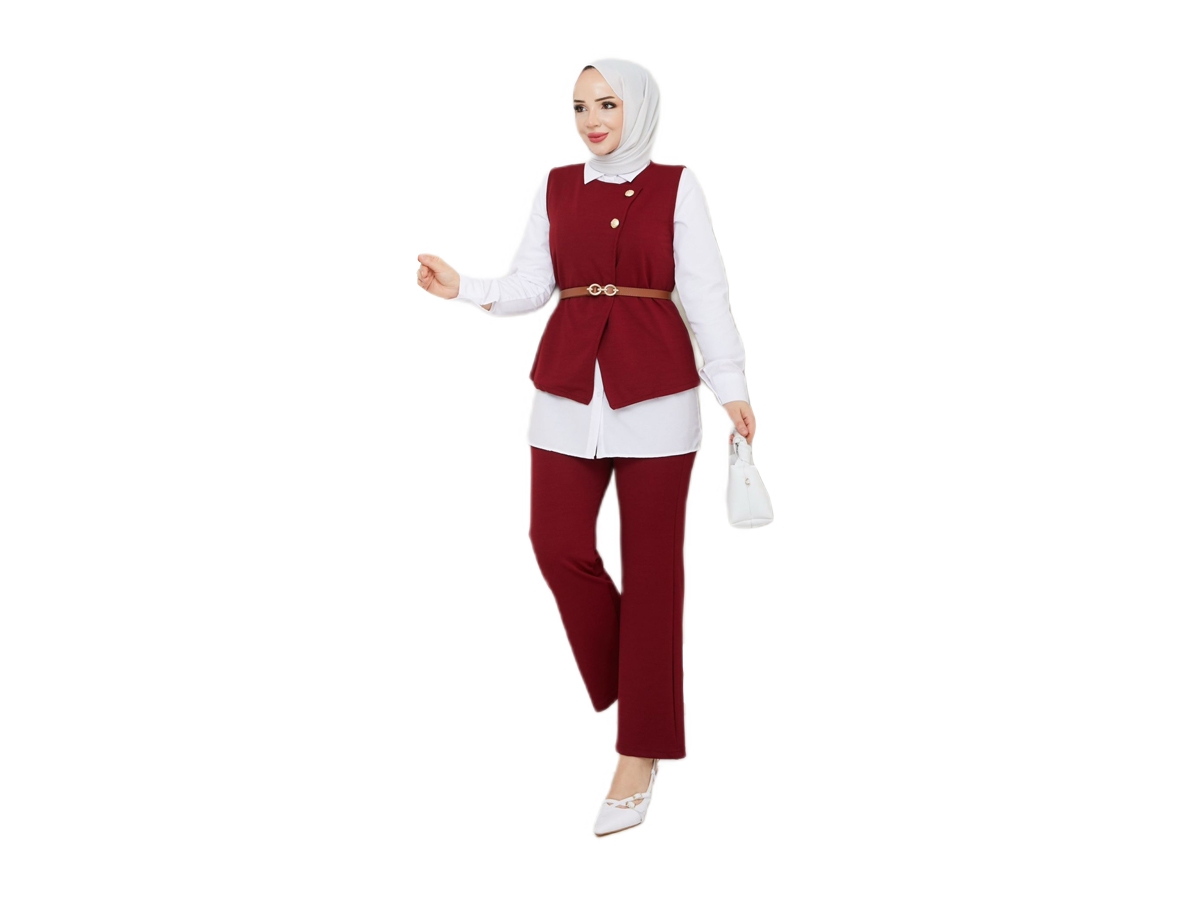GÖMLEKLİ YELEKLİ BAYAN ÜÇ'LÜ TAKIM 38/44