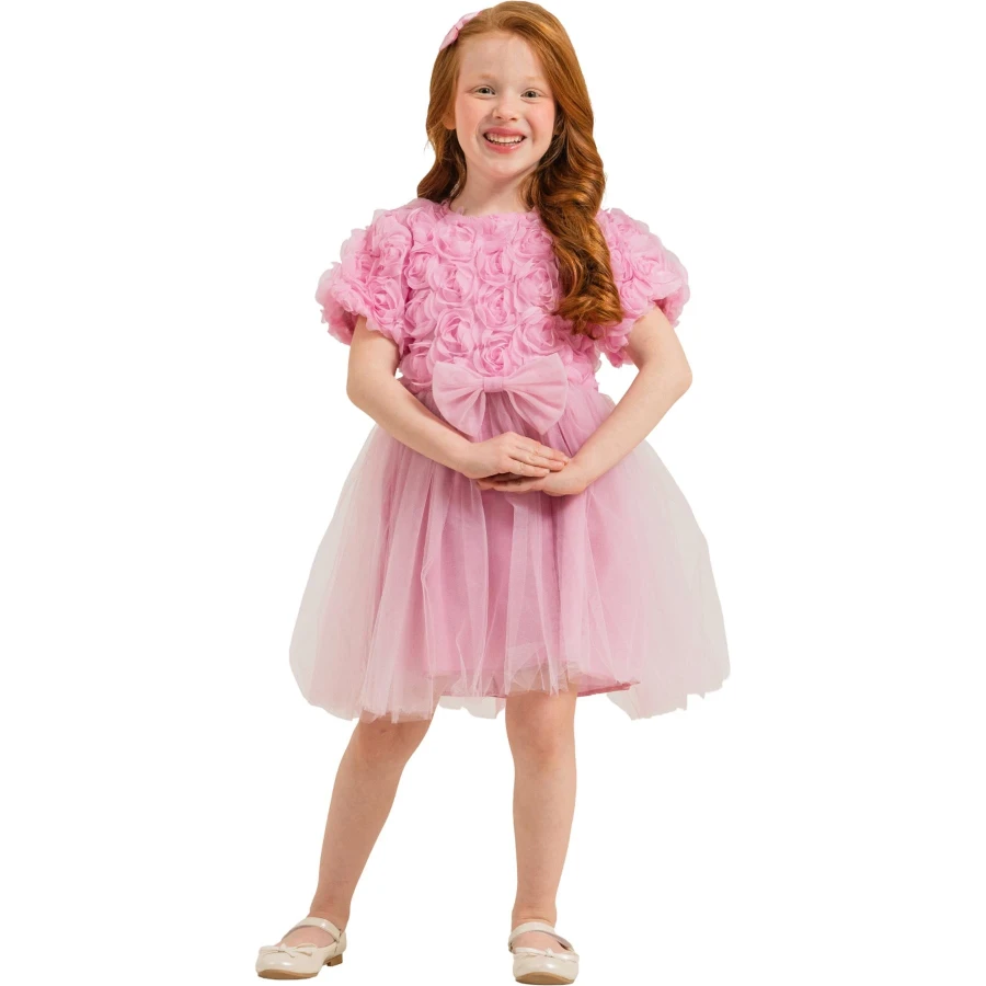 GÜL ŞİFON ELBİSE  4Y,5Y,6Y,3Y Kız