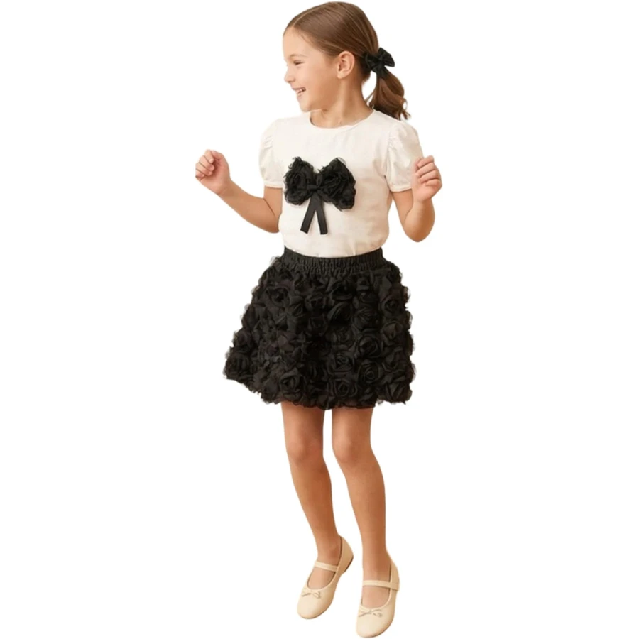 GÜLLÜ FİYONK K.KOL ETEKLİ TAKIM 2Y,3Y,4Y,5Y Kız