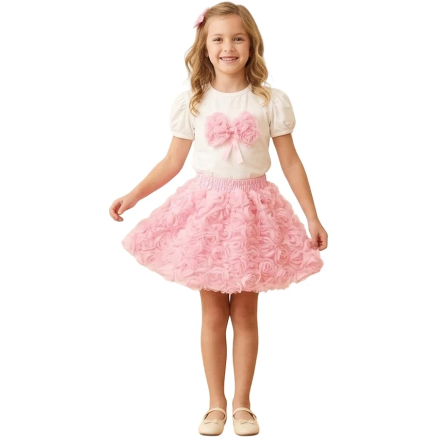 GÜLLÜ FİYONK K.KOL ETEKLİ TAKIM 6Y,7Y,8Y,9Y Kız