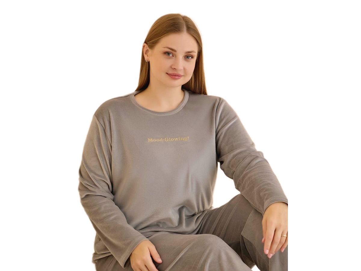 KADİFE BATTAL BAYAN PİJAMA TAKIMI 3XL/5XL