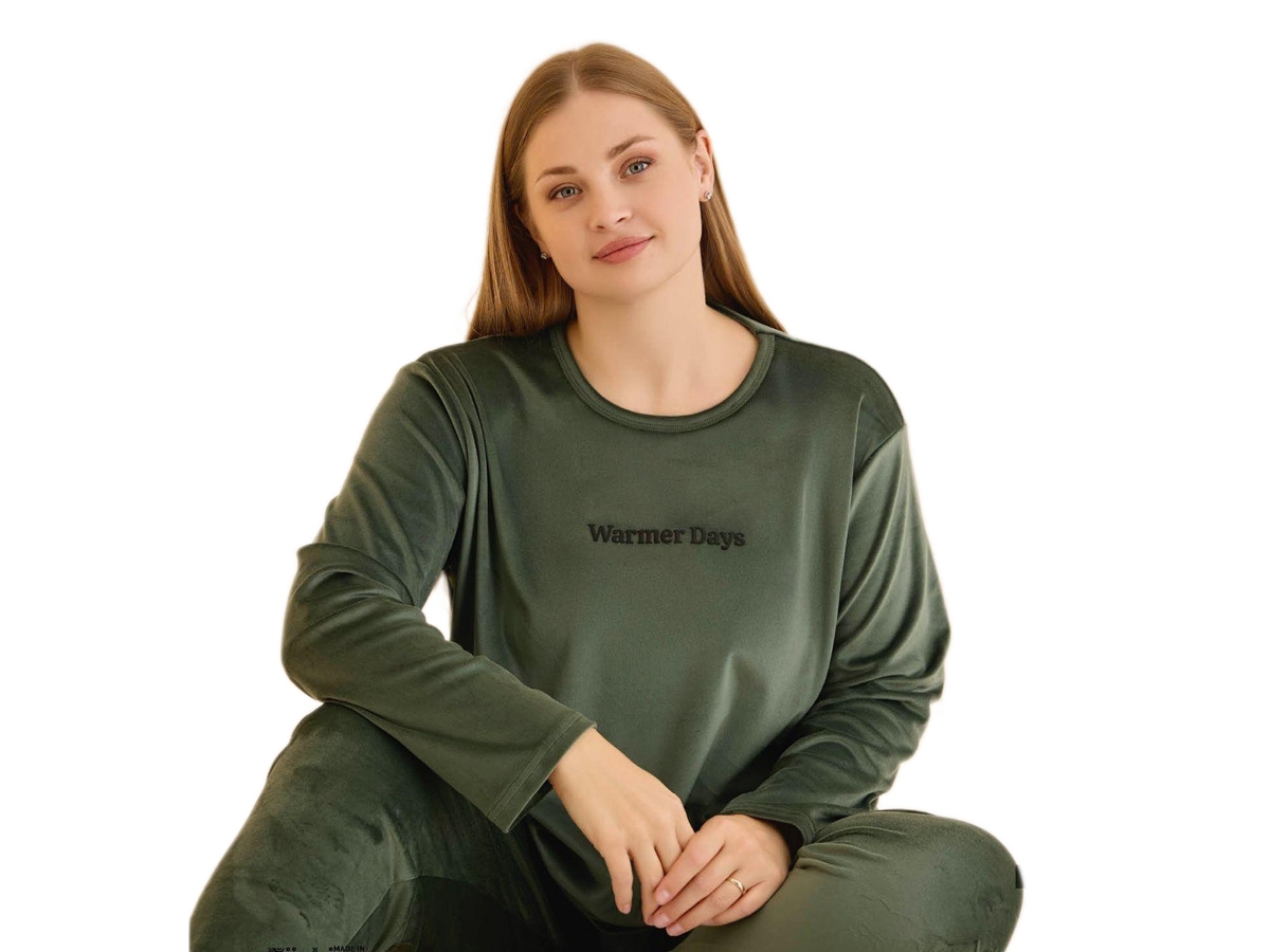 KADİFE BATTAL PAÇA MANŞETLİ KOL ETEK REÇME BAYAN PİJAMA TAKIMI 3XL/5XL