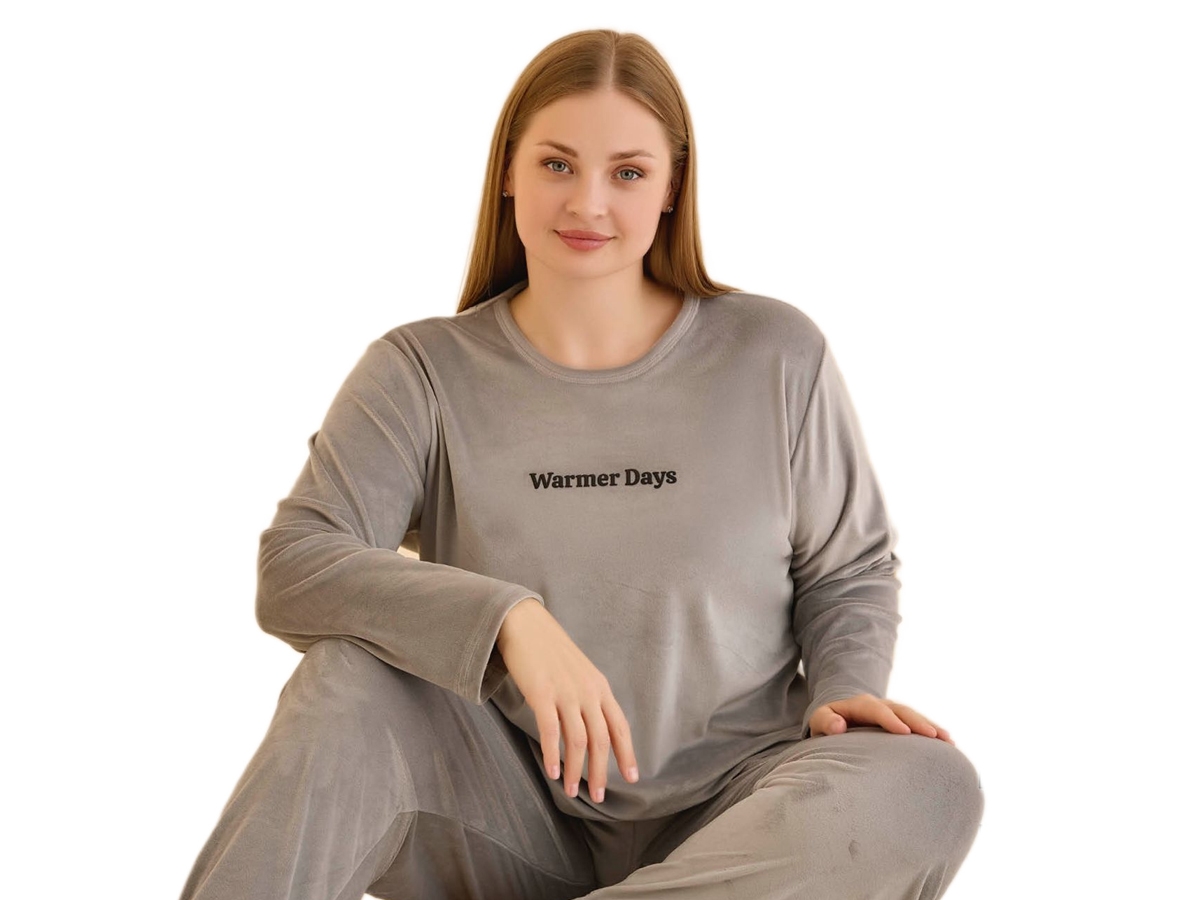 KADİFE BATTAL PAÇA MANŞETLİ KOL ETEK REÇME BAYAN PİJAMA TAKIMI 3XL/5XL