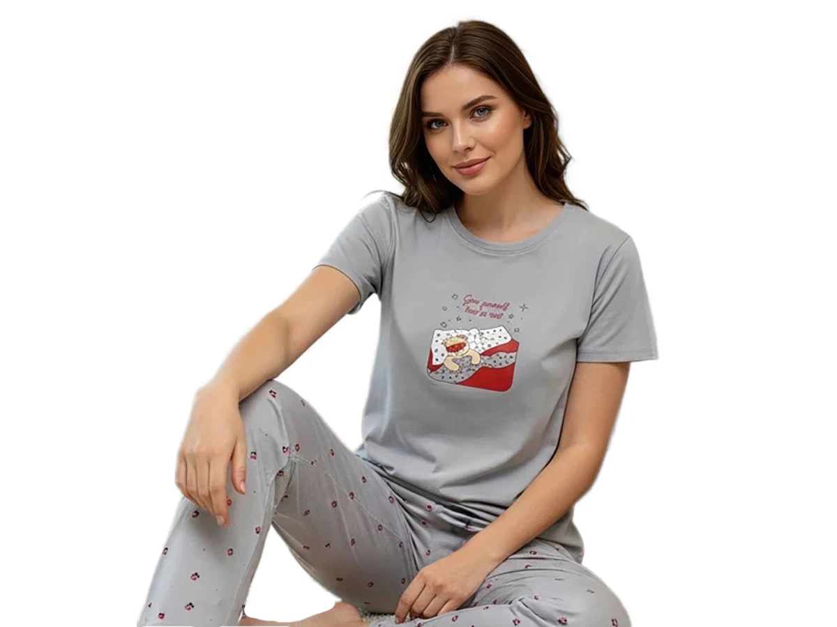 KOMPAK PENYE KISA KOL ALT UZUN BAYAN PİJAMA TAKIM S/2XL