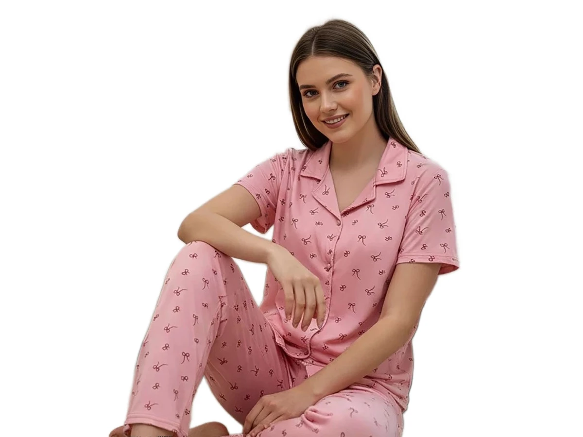 MİLAN DÜĞMELİ KISA KOL BAYAN PİJAMA TAKIM S/2XL