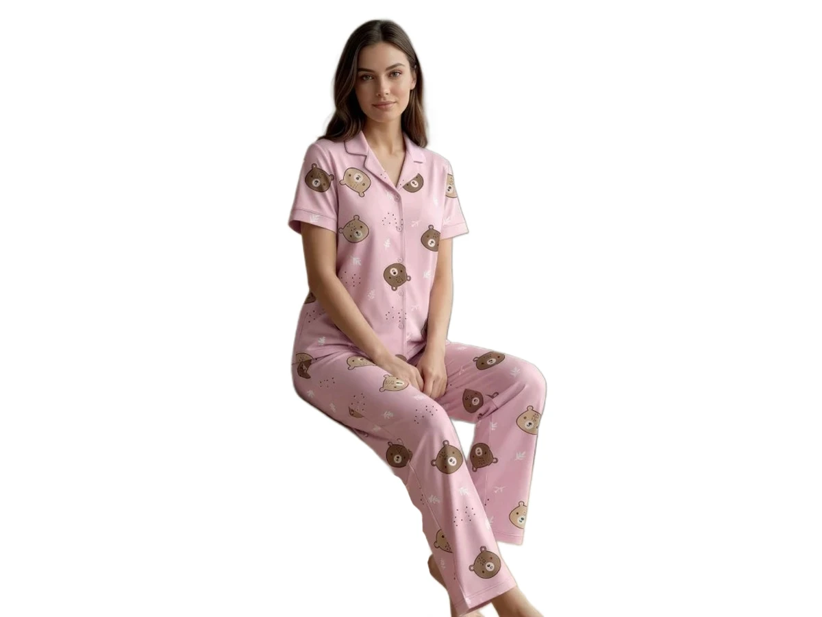 MİLAN GÖMLEK YAKA KISA KOL BAYAN PİJAMA TAKIM M/2XL