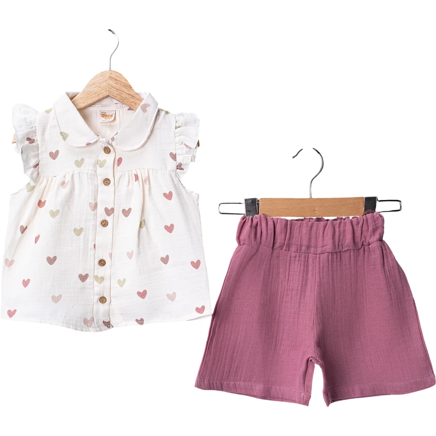 KALP DESENLİ MÜSLİN KIZ TAKIM 2Y,3Y,4Y,5Y Kız