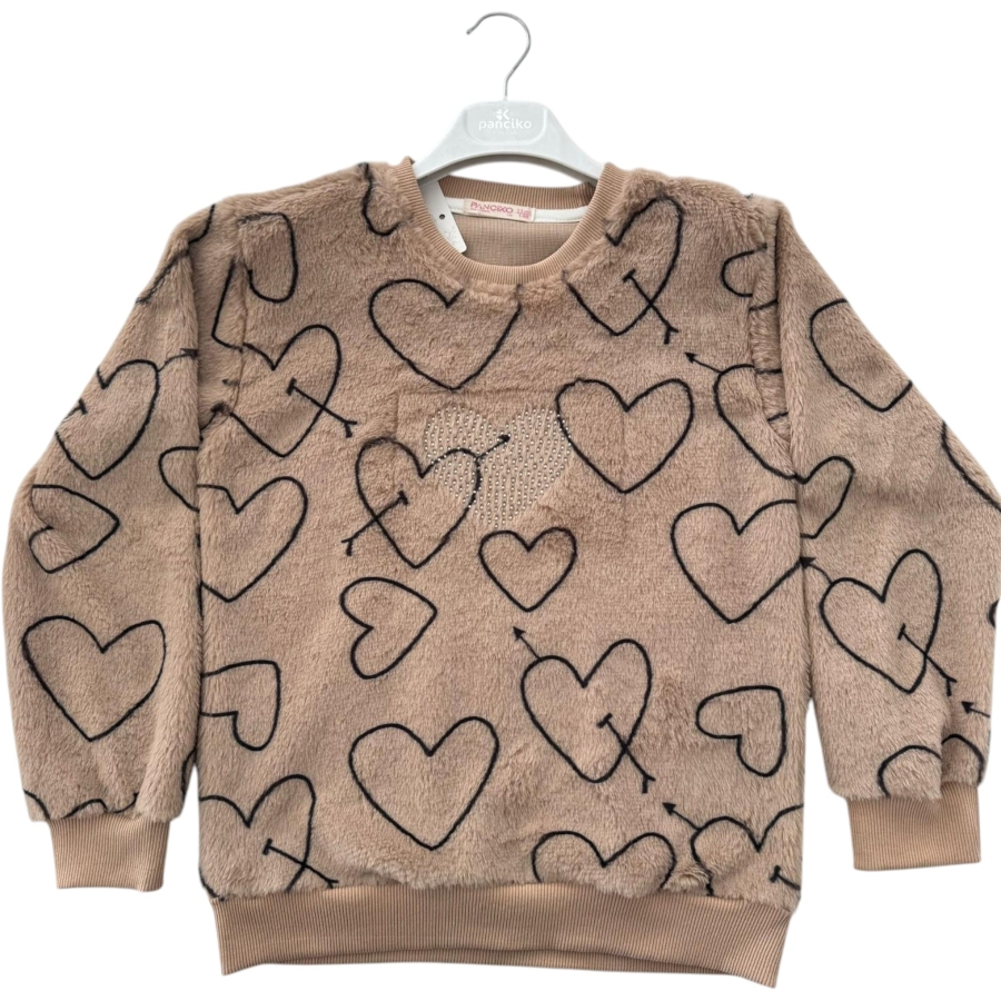 KALP TAŞ  BASKILI PELUŞ KIZ SWEAT 9/12 YAŞ