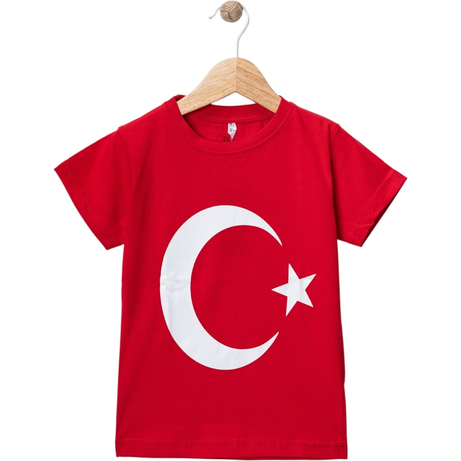 KIRMIZI BAYRAK BASKILI KISA KOL TİŞÖRT 113/16 YAŞ