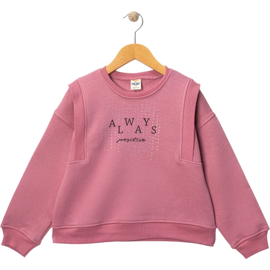 ALWAYS BASKILI TAŞLI ÜÇ İP KIZ SWEAT 5/8 YAŞ