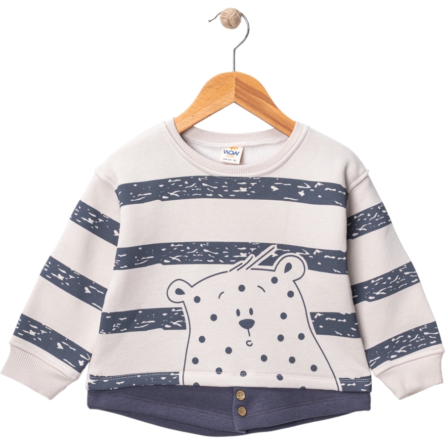 AYICIK BASKILI DÜĞMELİ PARÇALI ERKEK SWEAT 1/4 YAŞ