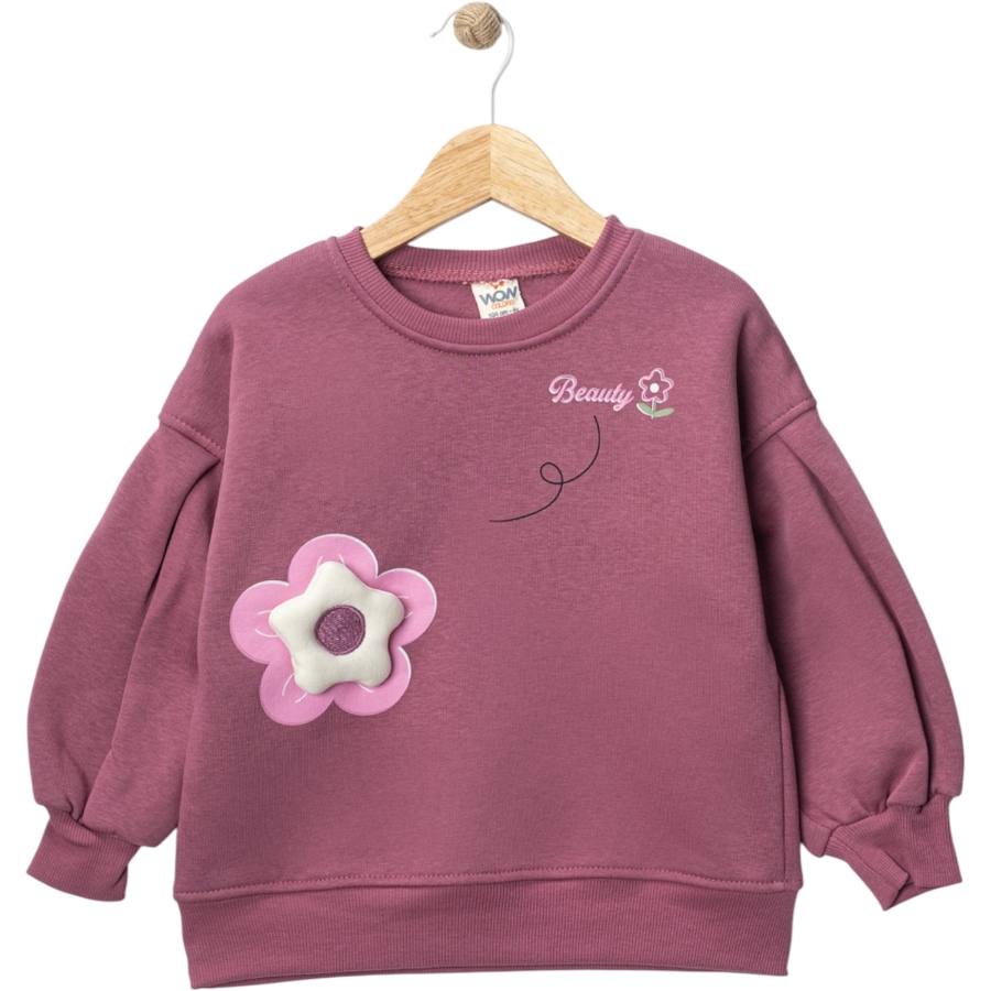  BEAUTY BASKILI ÇİÇEK FİGÜRLÜ ÜÇ İP KIZ SWEAT 1/4 YAŞ