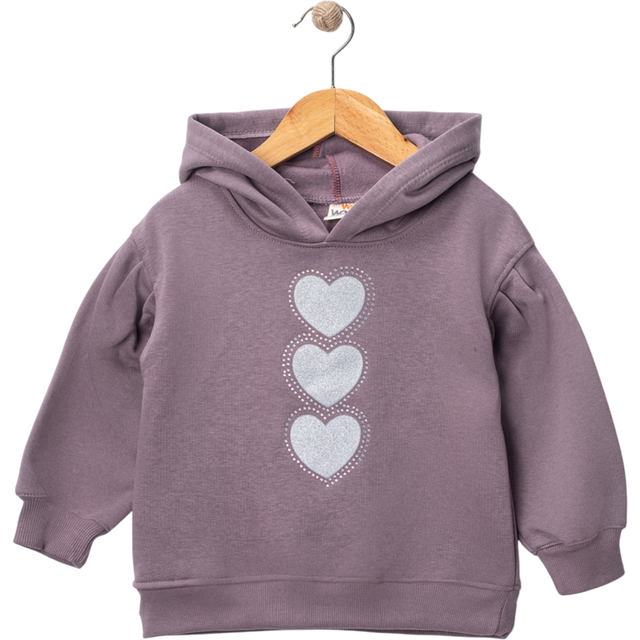 KALP BASKILI TAŞLI KAPÜŞONLU KIZ SWEAT 1/4 YAŞ