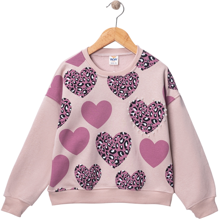  KALP İNCİ BASKILI ÜÇ İP KIZ SWEAT 5/8 YAŞ