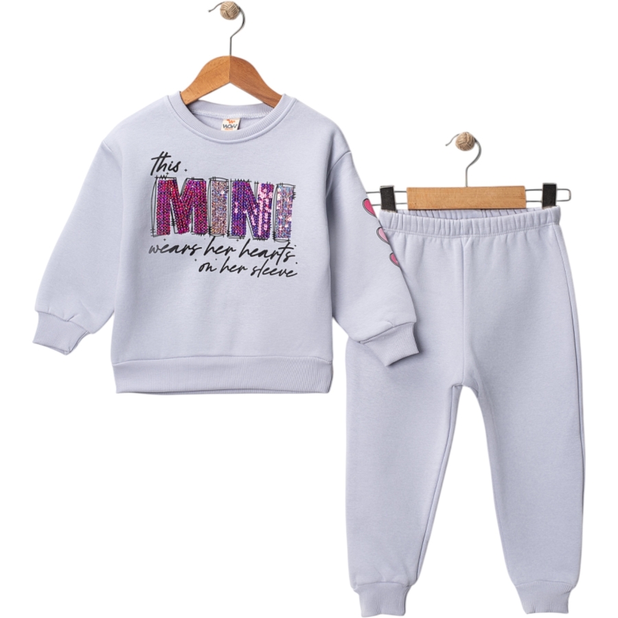 MINI PUL BASKILI ÜÇ İP KIZ TAKIM 1/4 YAŞ
