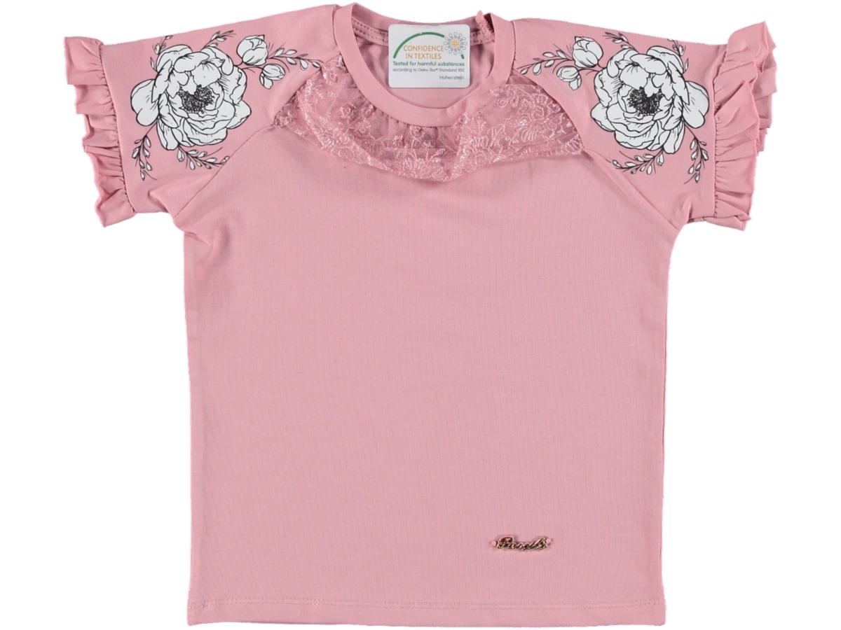 KIZ 5/8 YAŞ GÖĞÜS DANTEL REKLAM KOL TSHIRT
