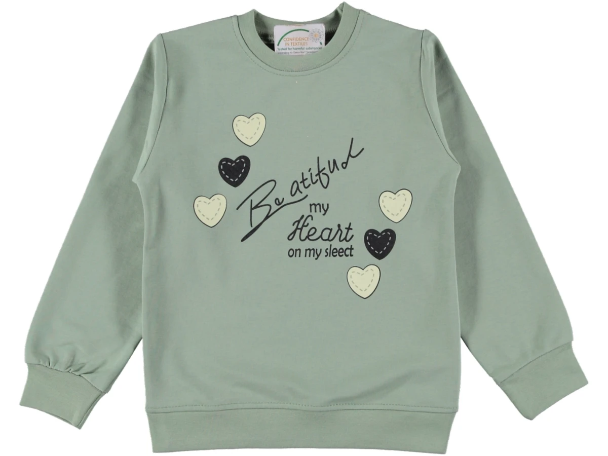 KIZ ÇOCUK BEATİFUL KALP BASKILI İKİ İP SWEAT 8/12 YAŞ