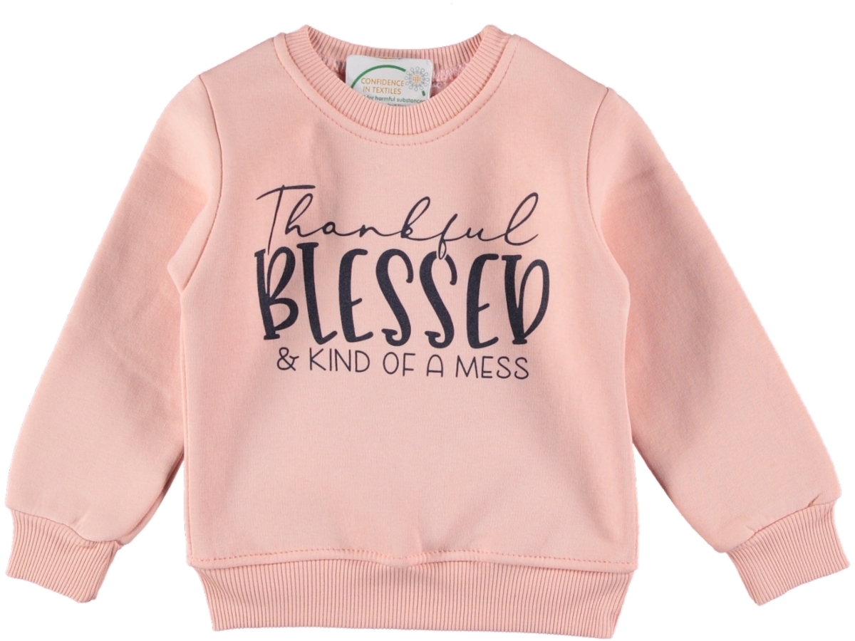 KIZ ÇOCUK BLESSED BASKILI ÜÇ İP SWEAT 3/7 YAŞ