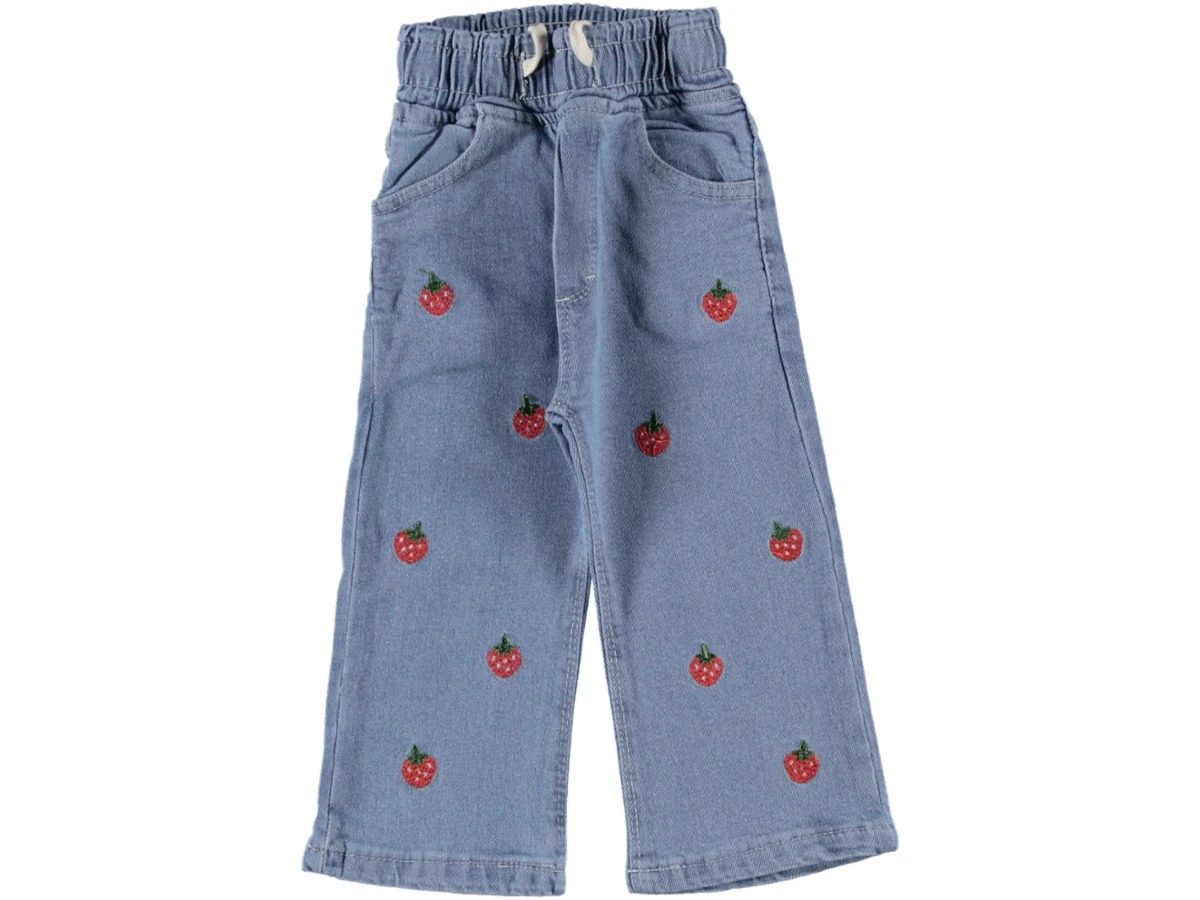 KIZ ÇOCUK BUZ MAVİ ÇİLEK NAKIŞLI COTTON PALAZZO 2/6 YAŞ
