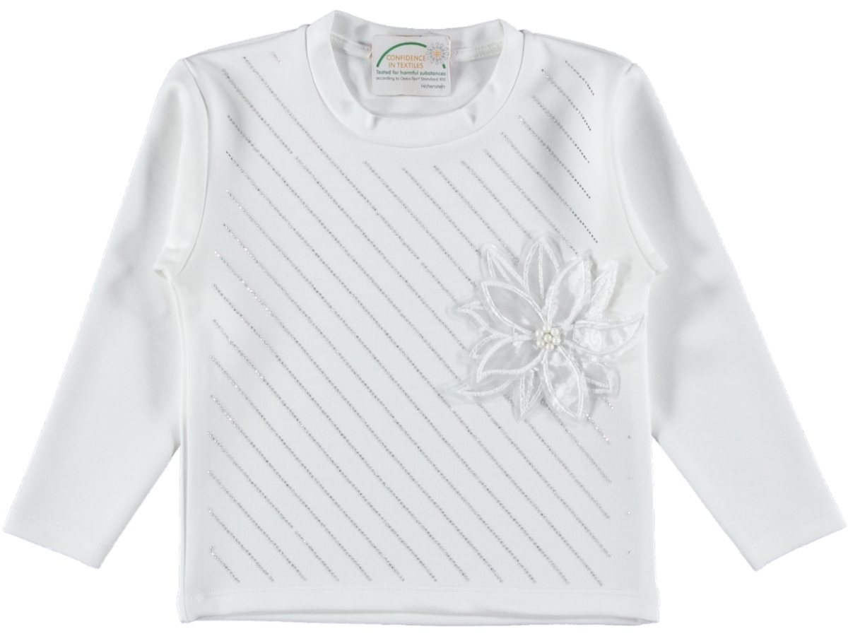 KIZ ÇOCUK ÇAPRAZ TAŞ BASKILI ÇİÇEK BROŞLU SWEAT 5/8 YAŞ