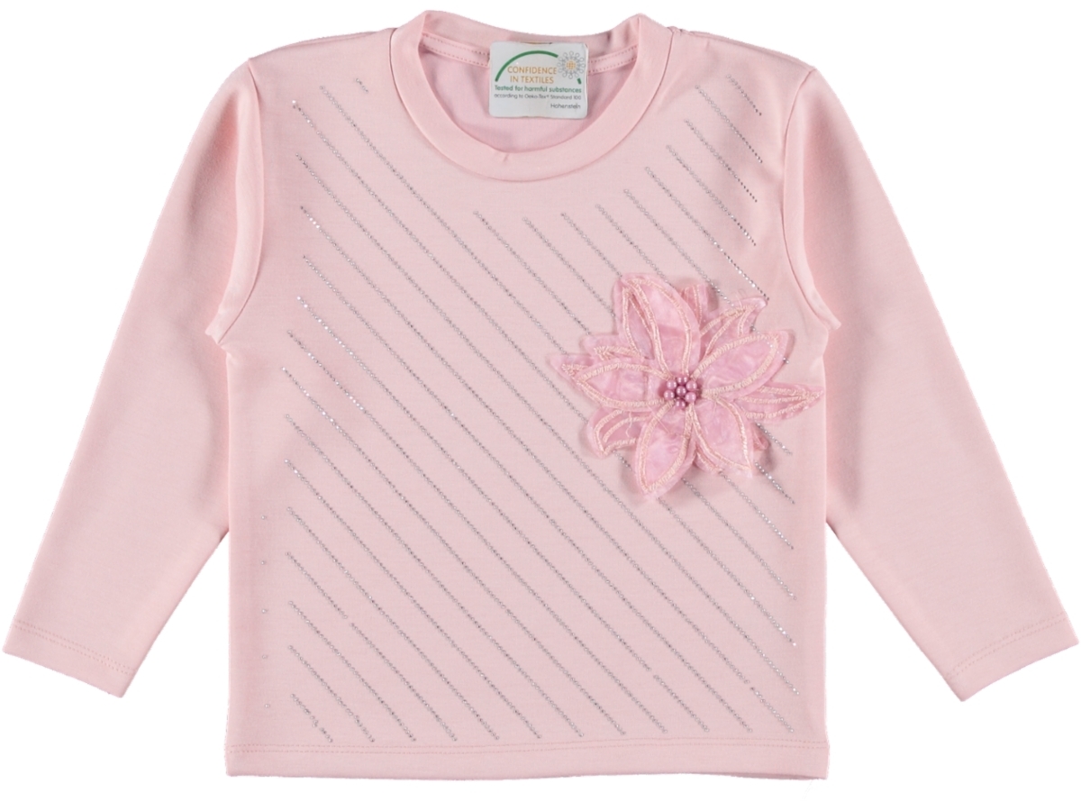 KIZ ÇOCUK ÇAPRAZ TAŞ BASKILI ÇİÇEK BROŞLU SWEAT 9/12 YAŞ