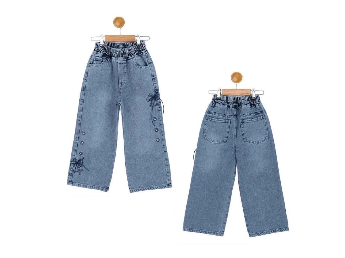 FİYONKLU NAKIŞLI KIZ KOT PANTOLON 11/15 YAŞ