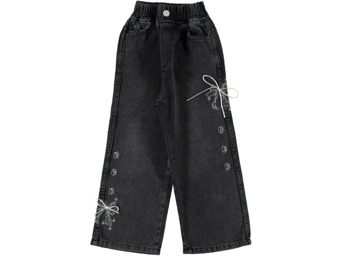 FİYONKLU NAKIŞLI KIZ KOT PANTOLON 11/15 YAŞ