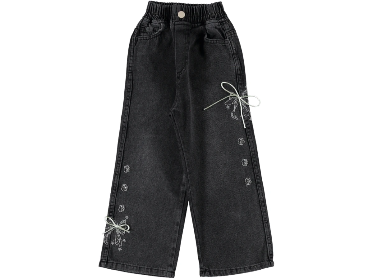 FİYONKLU NAKIŞLI KIZ KOT PANTOLON 6/10 YAŞ