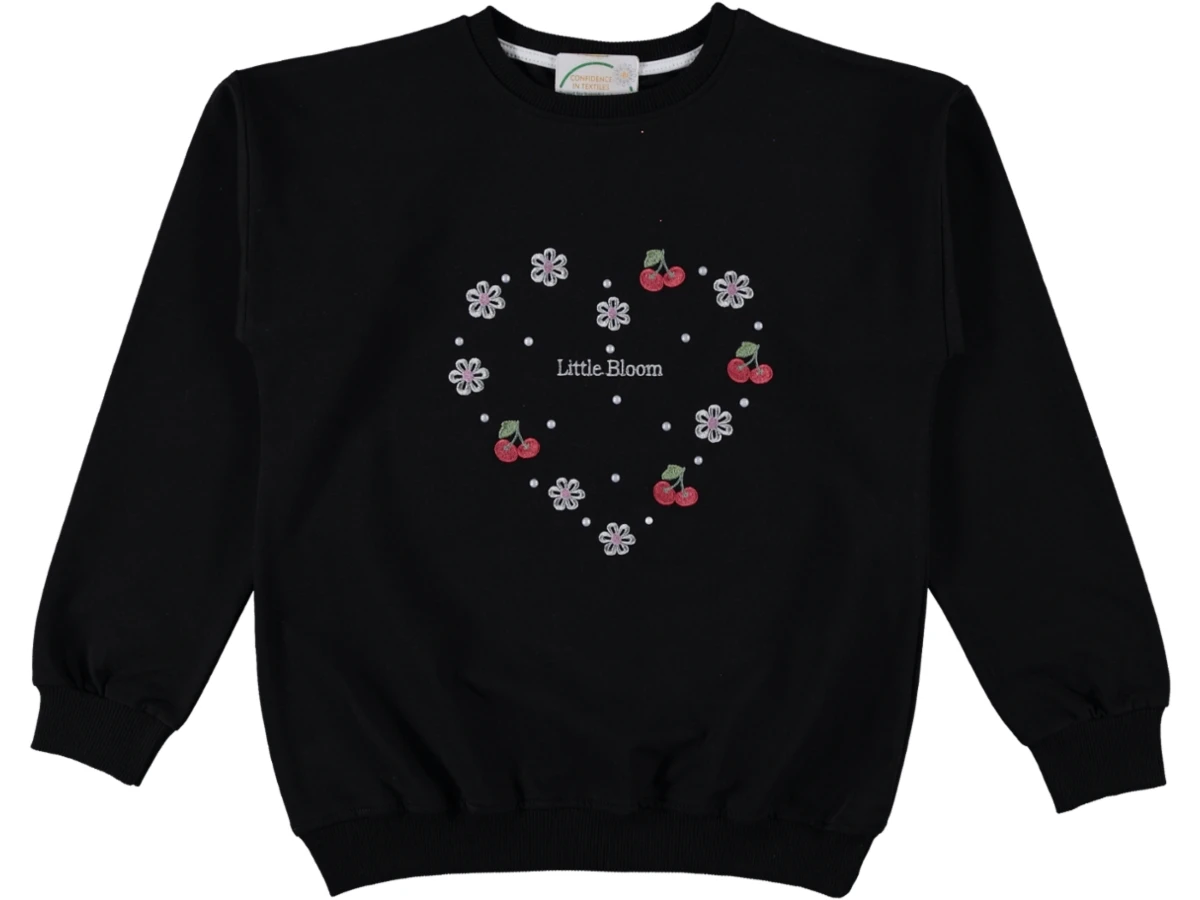 KIZ ÇOCUK KALP ÇİÇEK BASKILI İKİ İP SWEAT 12/16 YAŞ