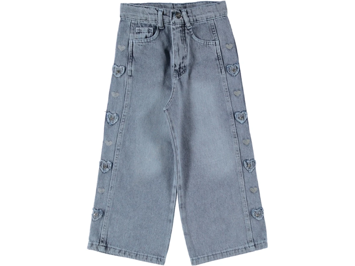KIZ ÇOCUK KALP NAKIŞLI KOT PANTOLON 11/15 YAŞ